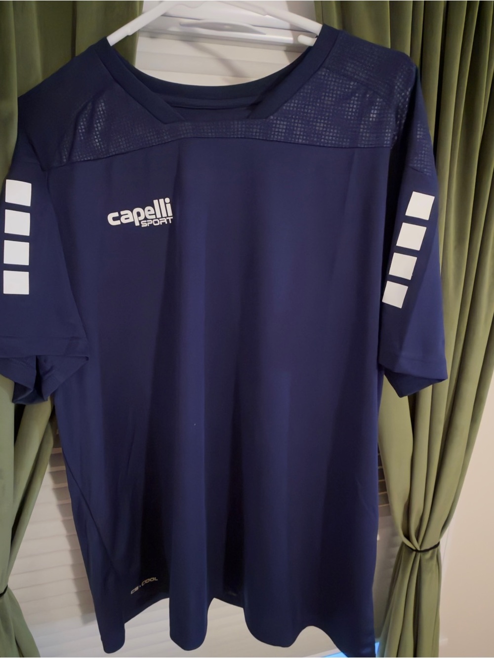 Capelli of New York Men's Short Sleeve Navy Blue Athletic Tee with White Logos
